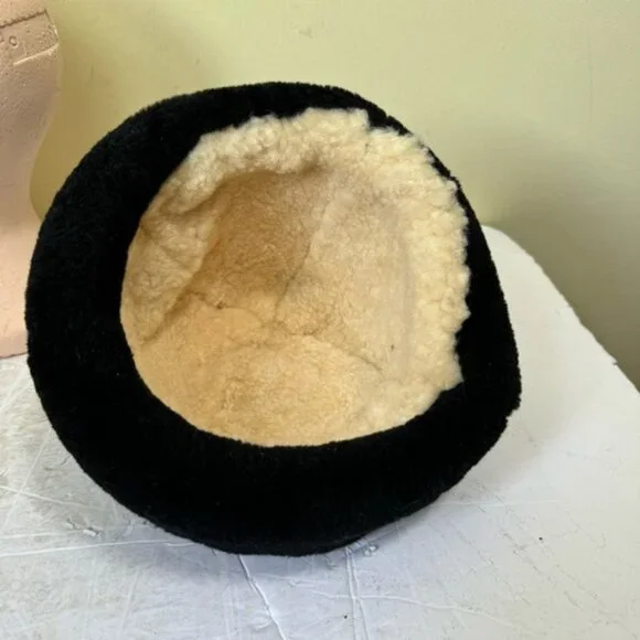 Vintage Shearling Bucket Rimmed Hat Sheepskin Fur Cozy Warm Leather Custom Fur - Picture 7 of 13